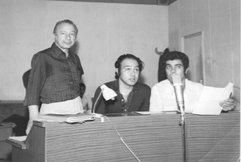 از چپ به راست: علی کسمایی، حسین عرفانی و بهروز وثوقی سر دوبله گوزن ها
