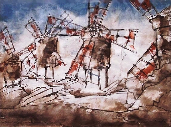 یک نقاشی از آسیاب های بادی دن کیشوت