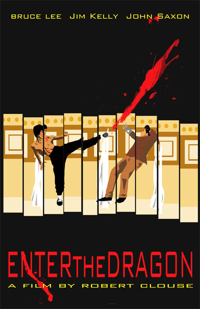 پوستری برای فیلم «اژدها وارد می شود» ساخته رابرت کلوز و با بازی بروس لی و جان ساکسون