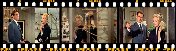 ملانی به سمت راست خود می رود و دوربین با او حرکت می کند در پیشزمینه قفس ها را می بینیم که مملو از پرندگان است. بار دیگر از پشت قفس ها حاضر می شوند و به نمایی دو نفره می رسیم. در بک گراند قفسی به شکل آپارتمان دیده می شود و این تمهید خوبی است که طراح صحنه به خرج داده به زودی شخصیت های ما، انسانها در خانه ها اسیر می شوند، در حالی که پرندگان آزاد هستند. توجه کنید به مشابهت با فرم معماری و رنگ ساختمان.