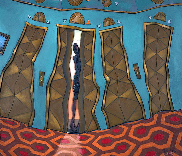 موقع خداحافظی در را برایم باز کرد تا من بیایم بیرون، دکمه آسانسور طبقه سوم را فشار داد تا من برم پایین. تا آن موقع من هنوز سوار آسانسور نشده بودم و موقع آمدن هم از پله ها بالا آمده بودم. توی دلم می گفتم ای کاش زودتر برود داخل تا من از پله ها برگردم پایین! اما مخملباف منتظر بود تا من سوار آسانسور بشوم و بعد برود داخل دفتر. چون تعلل مرا دید در آسانسور را باز کرد و من داخل شدم، با اضطراب دستگیره آسانسور را محکم چسبیدم، نمی دانستم کدام دکمه را باید بزنم. مخملباف سرش را داخل آسانسور کرد و دکمه ی طبقه همکف را زد و سرش را آورد بیرون. آسانسور به حرکت درآمد و مخملباف داد زد: «دستت را بردار!» و اینطوری من آمدم پایین و یک نفس عمیق کشیدم. 